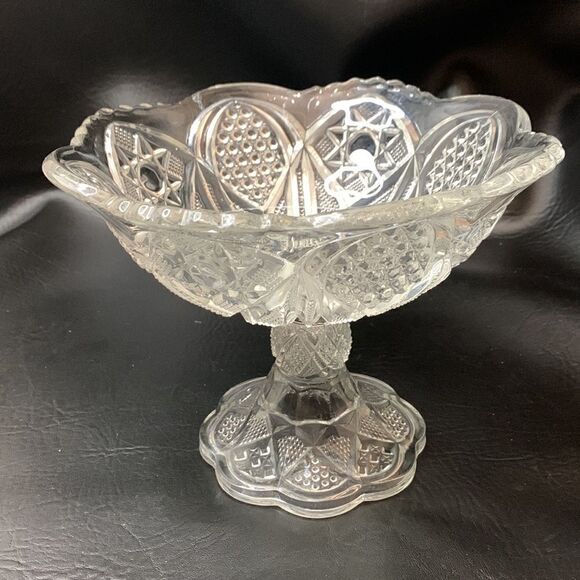 Cut Crystal Saw Tooth Edge Scalloped Wavy Rim Glass Serving Trinket Vanity Bowl - Picture 4 of 9